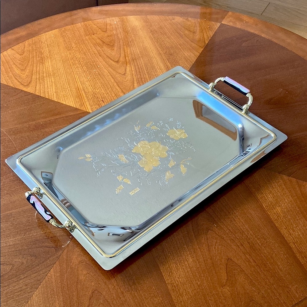 Large Vintage Serving Tray - MGM INOX 18/10 Stainless Steel